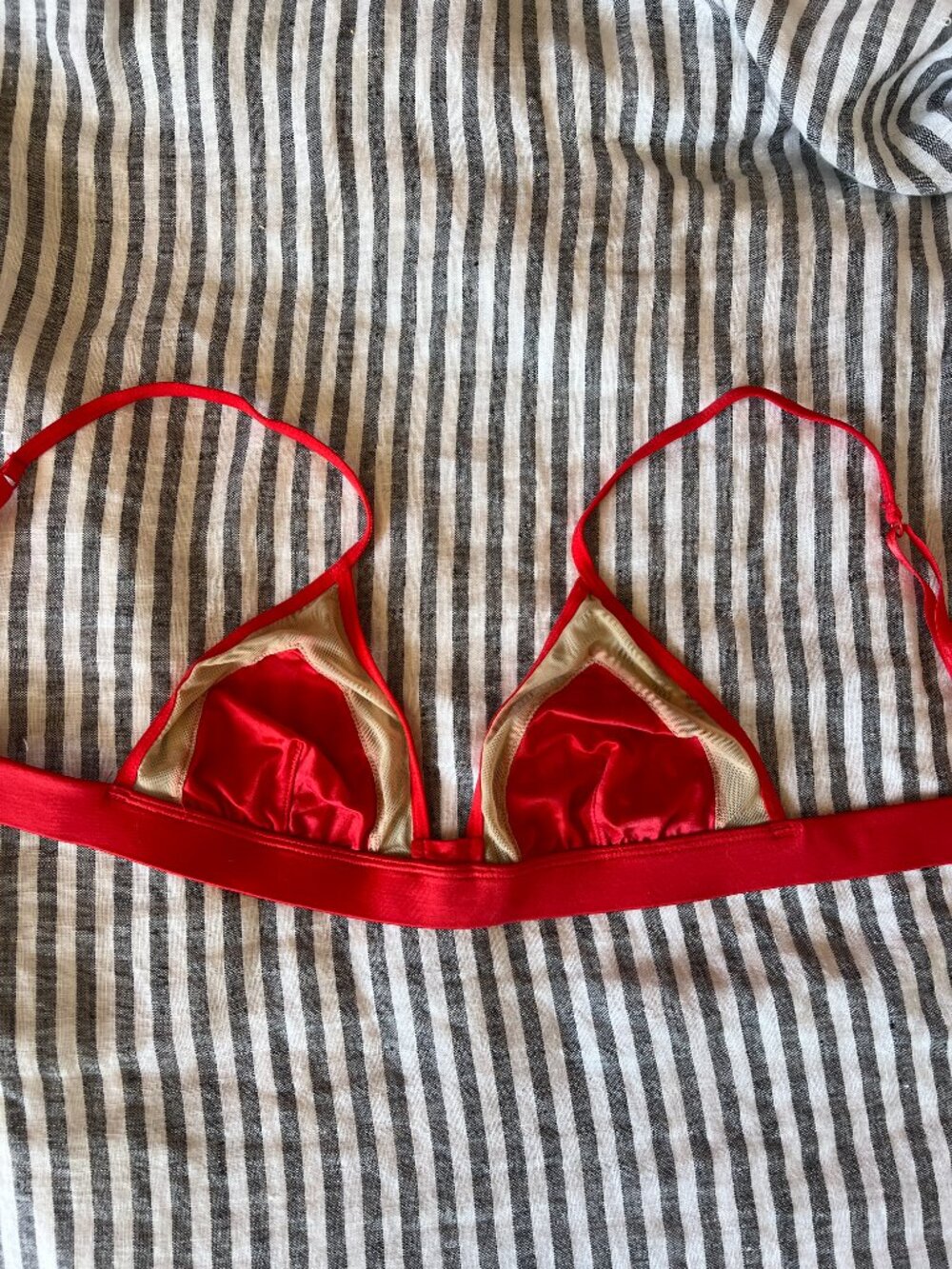 Vintage Red Satin Mesh Triangle Bralette